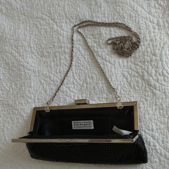VINTAGE LA REGALE BLACK METALLIC MESH EVENING BAG - Picture 4 of 8